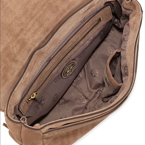 Tory Burch Taupe Suede Fringe Bag Brushed Gold Hardware - Picture 3 of 10